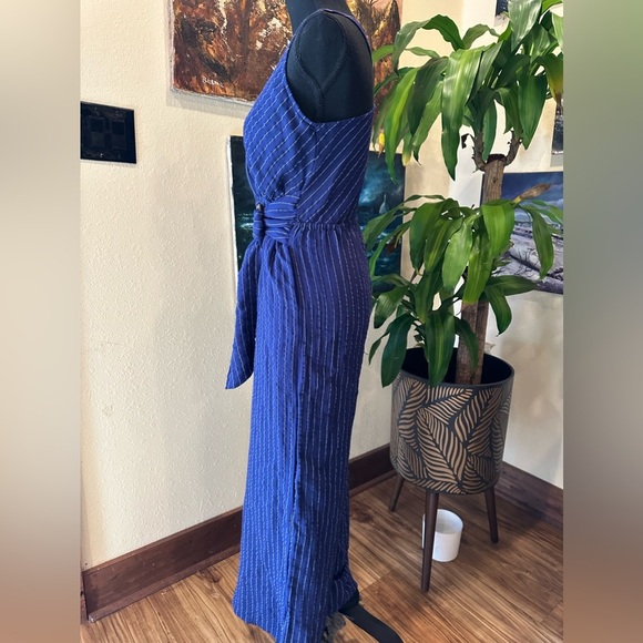 EUC Flying Tomato vibrant blue Pin Stripe strait Leg Jumpsuit crisscrossing S - Picture 6 of 9